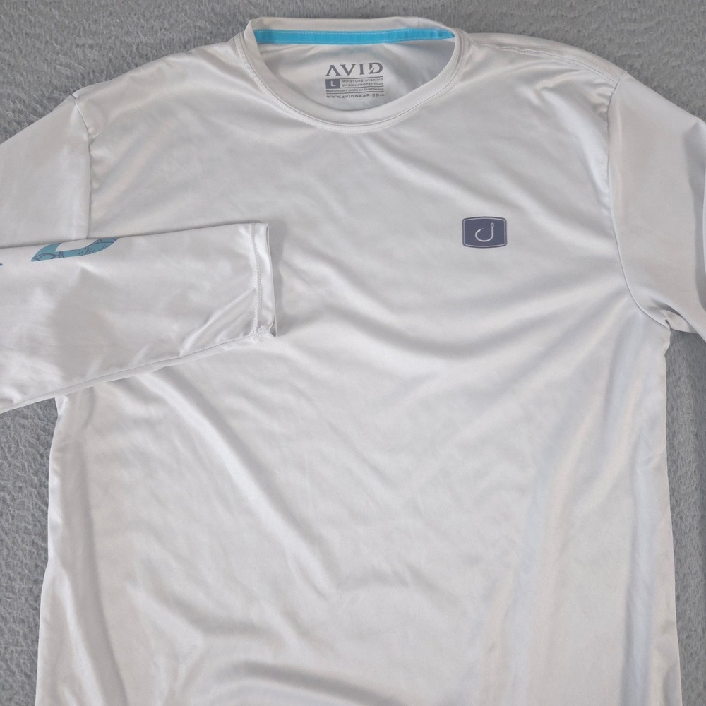 AVID Shirt Mens Large White Performance Long Sleeve Hook Logo UV Sun Protection